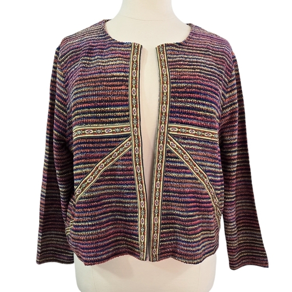Asos Curve Multicolor Stripe Tweed Look Lightweight Topper Jacket Boho - Picture 1 of 9